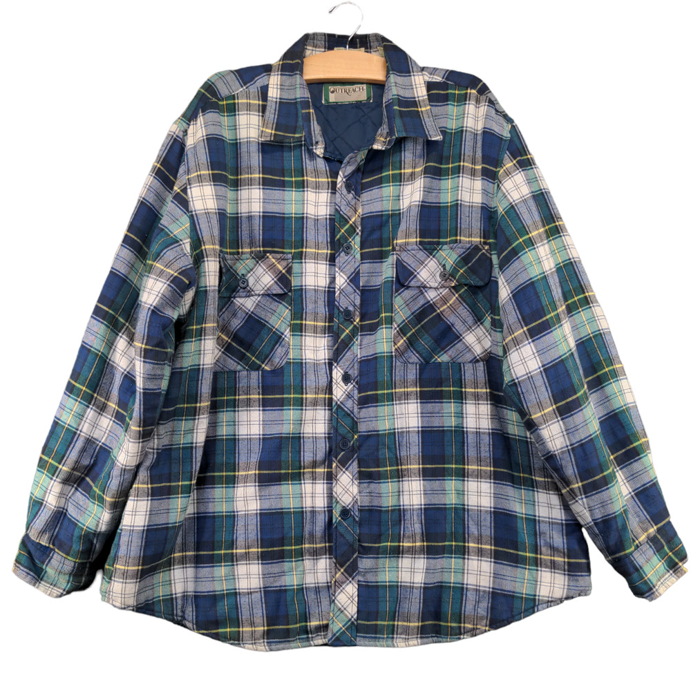 Outreach Men's Quilted Lined Flannel Shirt Jacket Multicolor XL Plaid Pockets